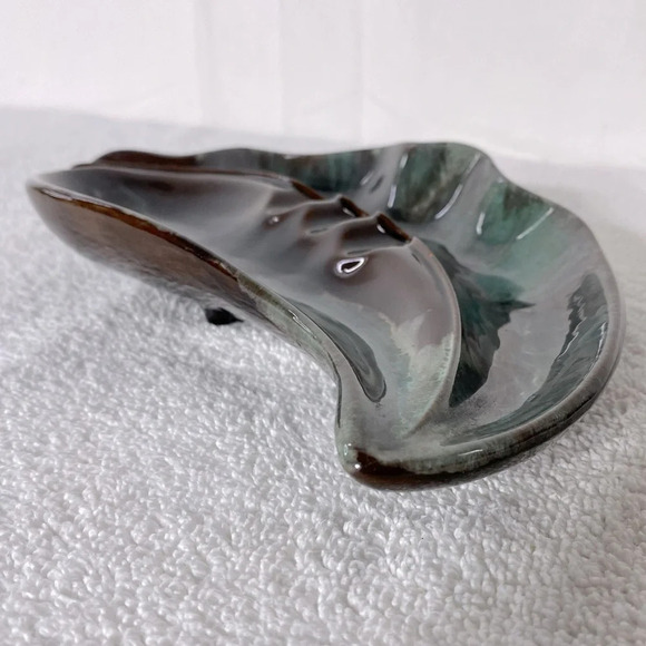 Vintage MCM McMaster Green Brown Ceramic  Pottery Art Leaf Ashtray Trinket Dish - Picture 8 of 14